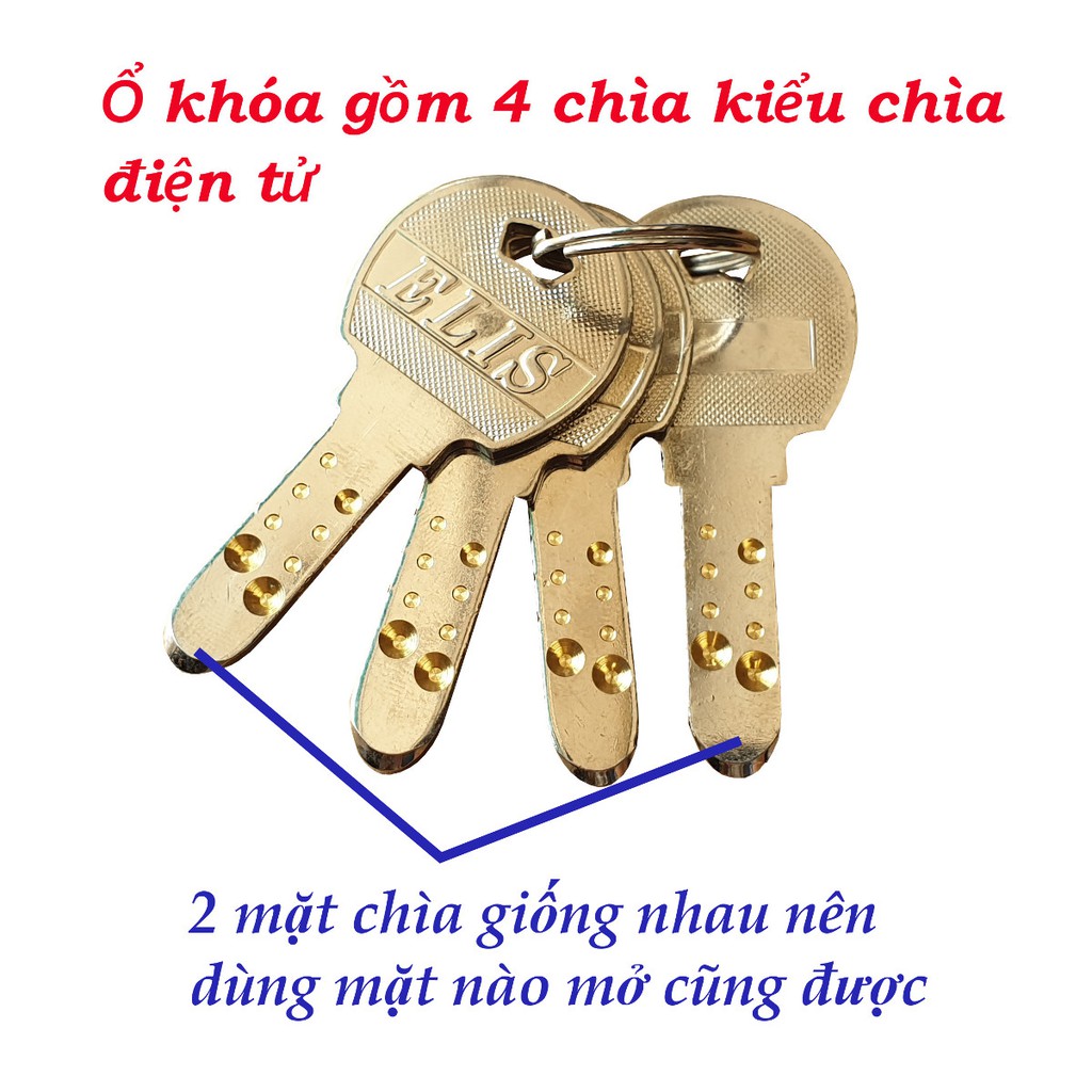 Ổ khóa cửa chất lượng cao ELIS CỠ LỚN 70MM gồm 4 chìa chất liệu thép không gỉ ( Vàng đồng)