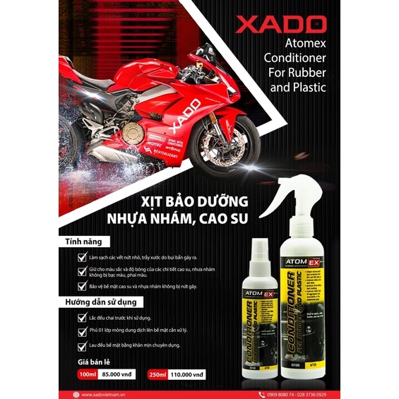 Chai xịt dưỡng nhựa nhám và lốp xe Xado Atomex Plastic and Rubber Conditioner Concentrate 250ml