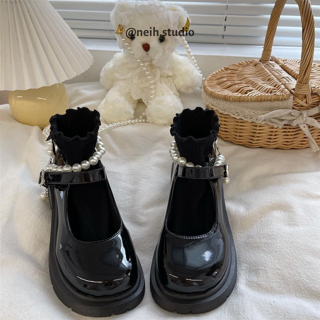 Giày oxford lolita quai ngọc khóa cài đế độn 4cm da bóng thời trang cho nữ neih.studio