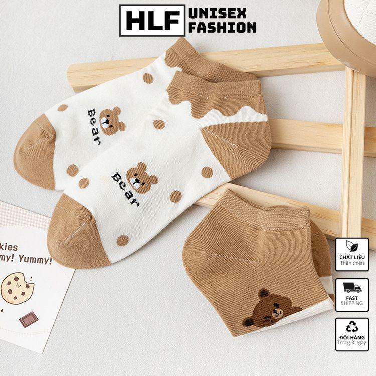 Tất vớ nữ Cotton cổ tròn in gấu nâu, tất vớ cổ ngắn HLFashion