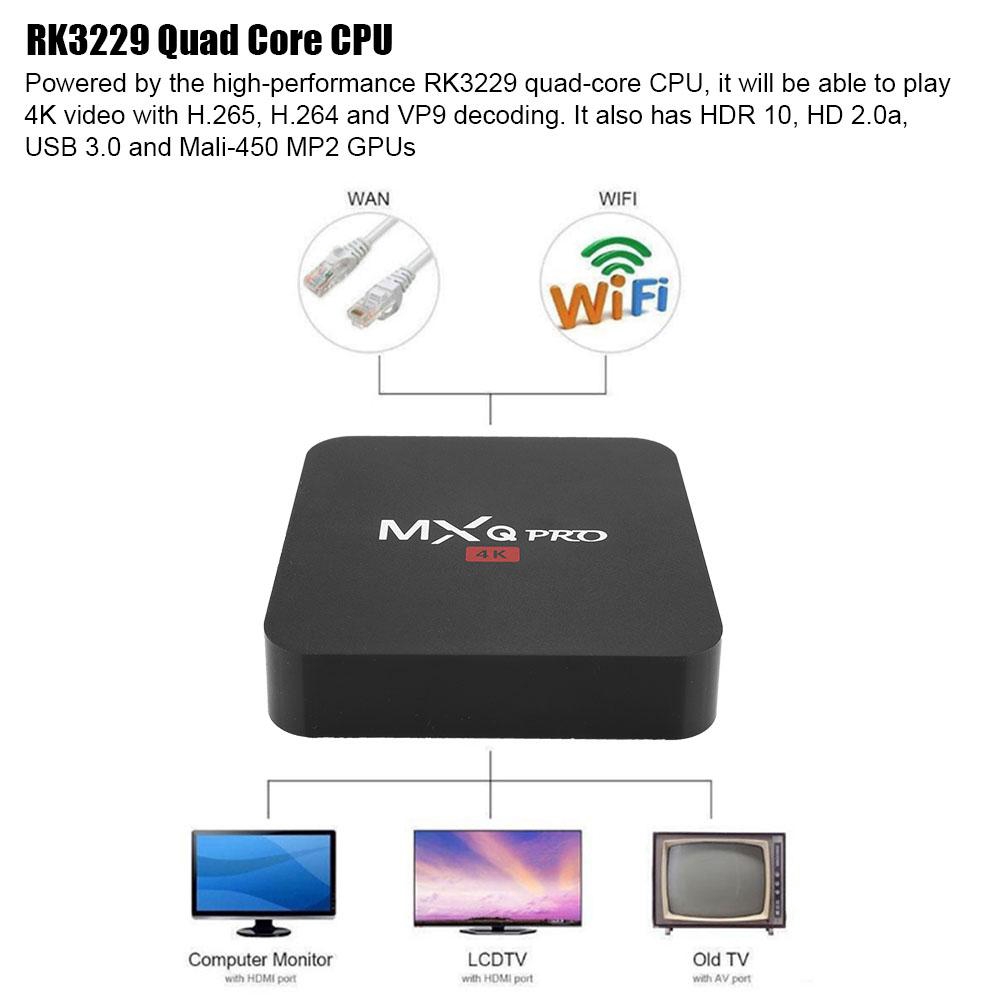 TV Box thông minh MXQ Pro 4K RK3229 1 + 8G WiFi BT STB Android 7.1 cho Android 7.1