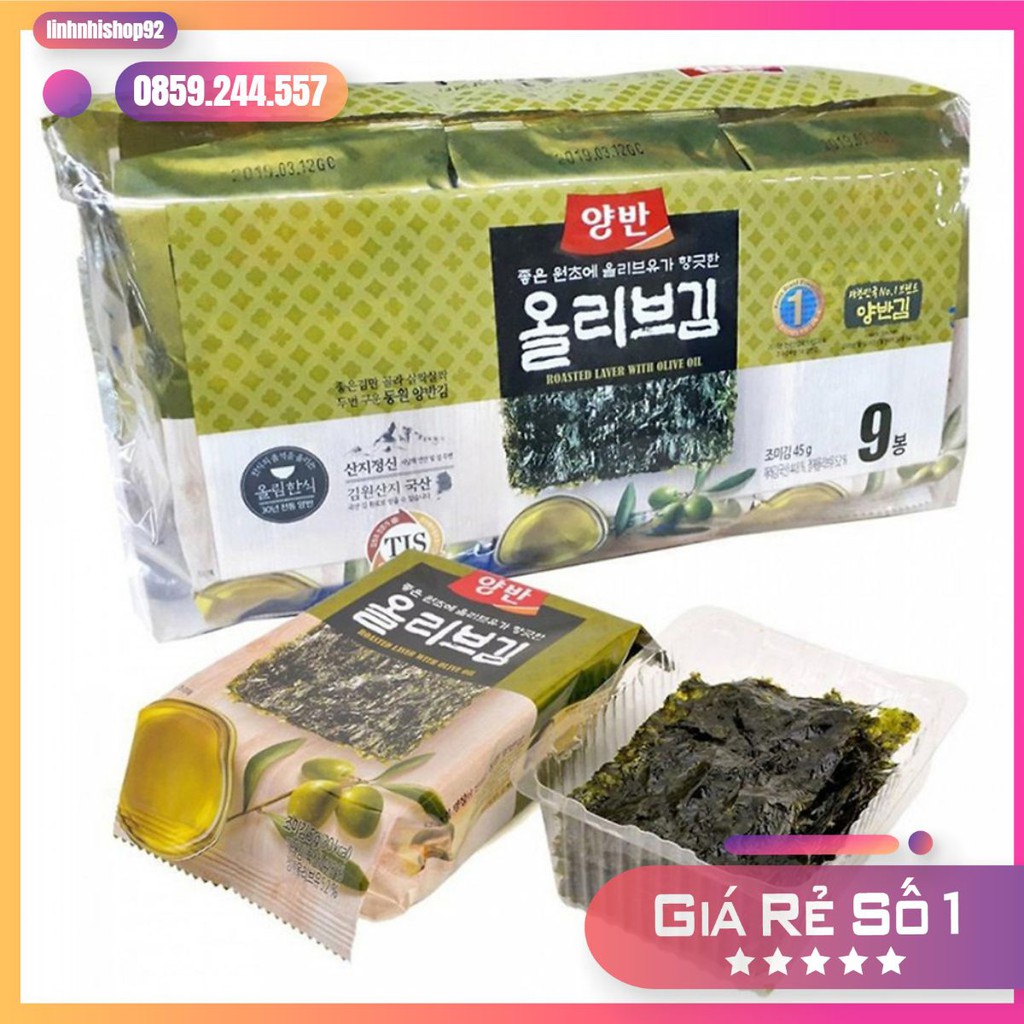 Lá Kim Ăn Liền Dongwon Vị Dầu Oliu bịch 9 gói ( 5 Gram/Gói)