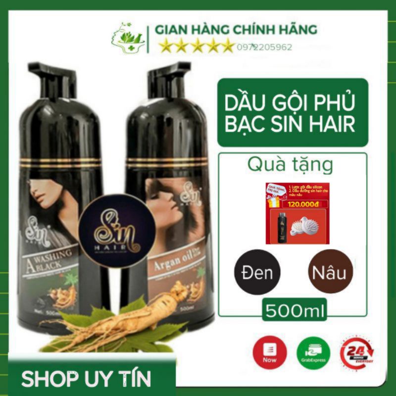 [CAM KẾT CHÍNH HÃNG]Sin hair❤️Dầu gội nhuộm tóc phủ bạc nhân sâm, phủ đen tóc phủ nâu tự nhiên số 1 Nhật Bản 500ml