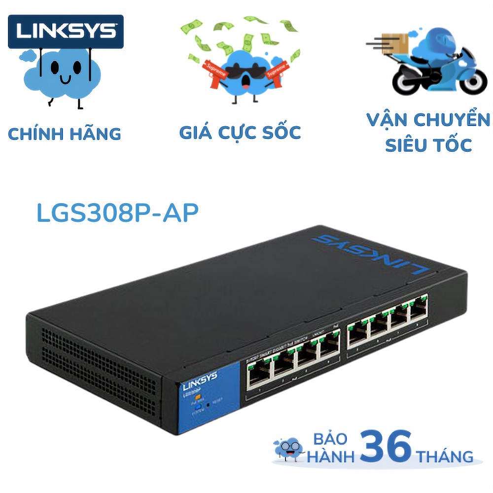 Thiết Bị Chia Mạng Linksys LINKSYS LGS308P SMART 8-PORT POE+ BUSINESS GIGABIT SWITCH