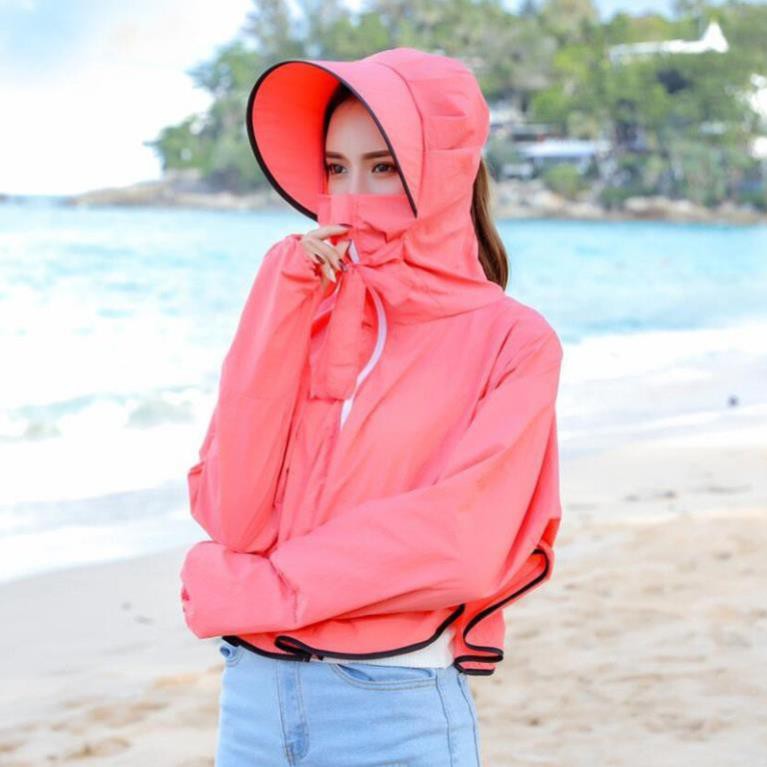 Áo chống nắng 💓FREESHIP💓 Áo chống nắng có nón và che mặt, thấm hút tốt giúp bạn cảm thấy thoải mái, dễ chịu 7174