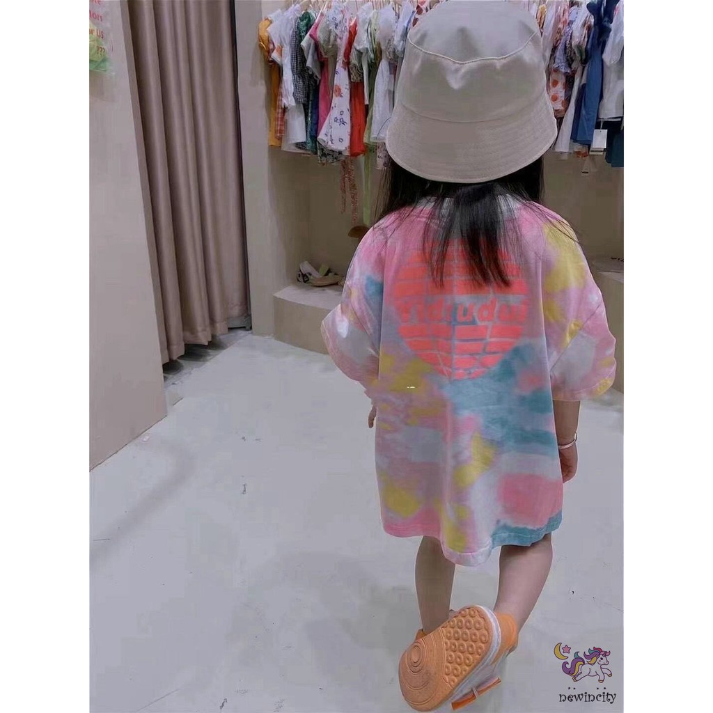 Áo Thun Tay Ngắn Họa Tiết Màu Nhuộm Phong Cách Hàn Quốc Cho Bé Gái