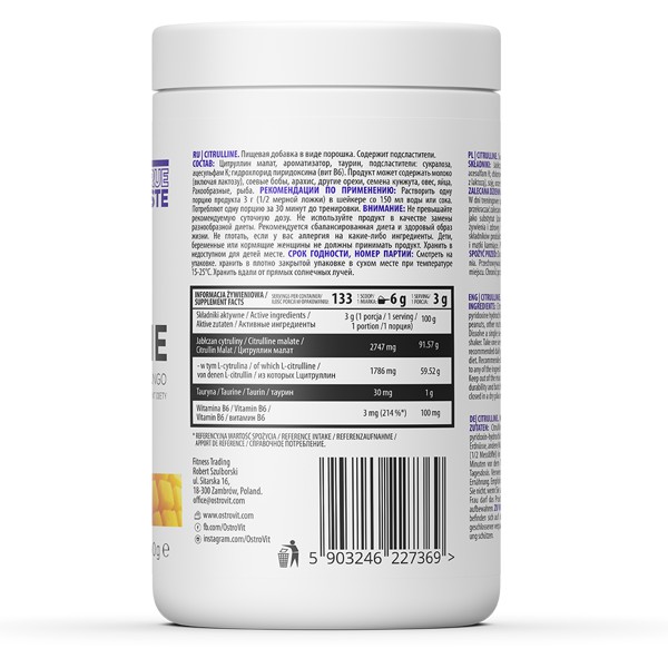 [CHÍNH HÃNG] Thực Phẩm Bổ Sung Ostrovit Citrulline Malate 400g