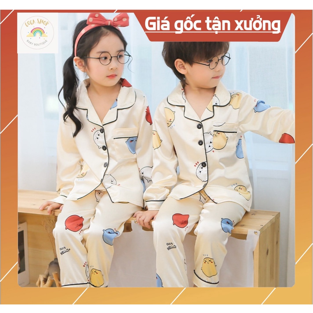 Đồ Ngủ Cho Bé, Đồ Bộ Pijama Bé Tra, Bộ Pijama Cho Bé Gái Chất Lụa In Hình Cực Yêu Cho Bé 8kg - 39kg