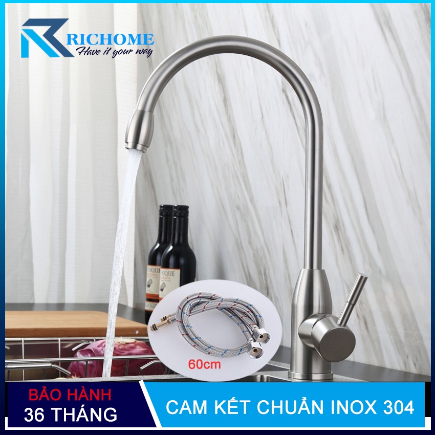 Vòi rửa chén bát nóng lạnh cắm chậu chất liệu inox 304 nguyên khối mã QH-CF026 - Bảo hành 03 năm trên toàn quốc