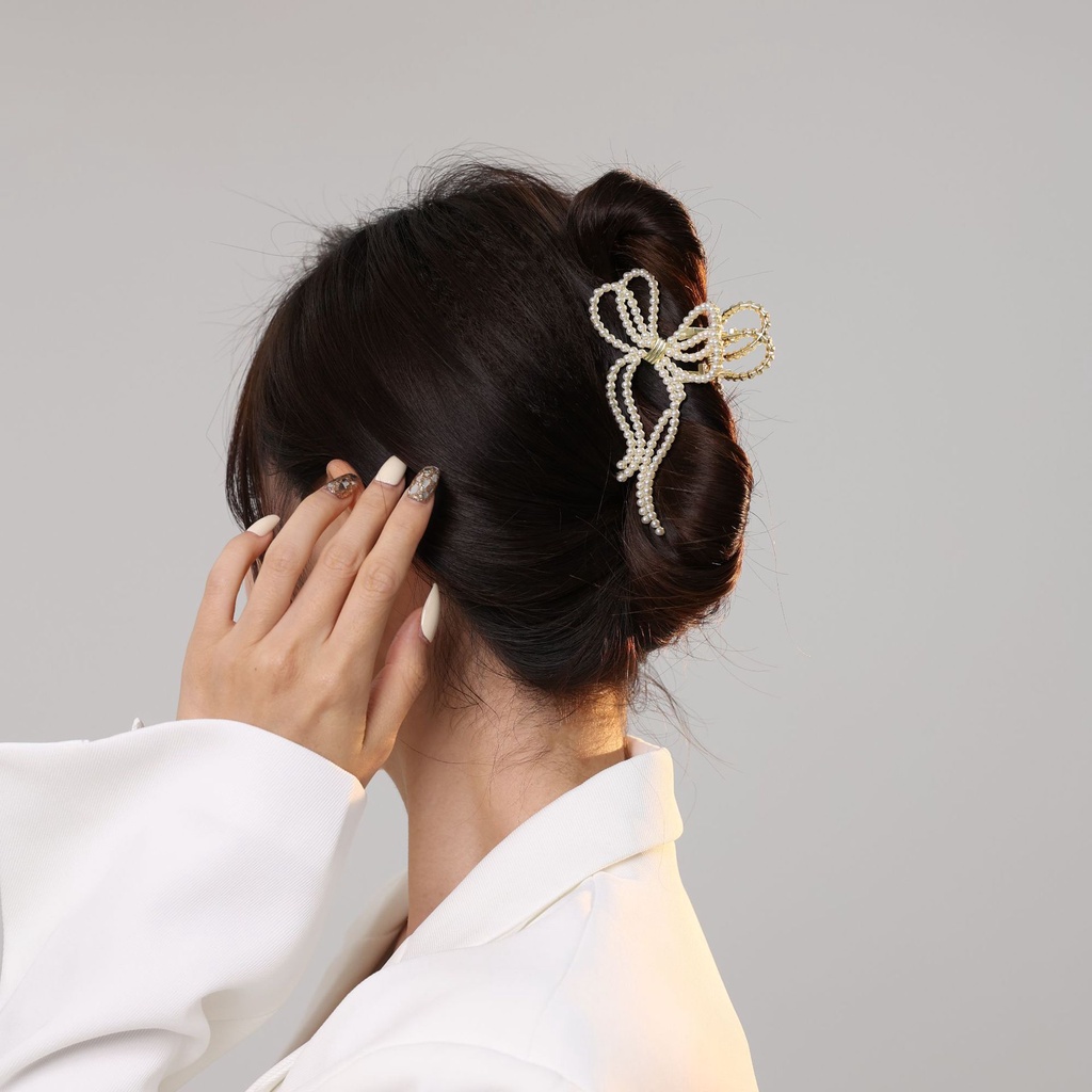 Kẹp tóc nơ ngọc trai nhân tạo phụ kiện cho nữ