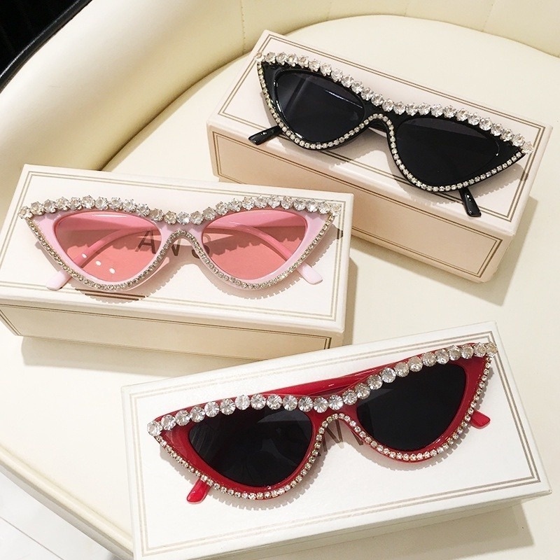 Kính Mát Hình Mắt Mèo Đính Đá Thời Trang Cho Nữ