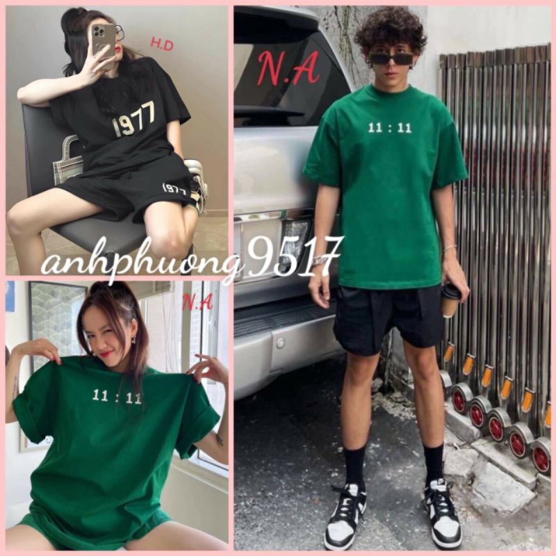 Set Thun 11:11; 1997 Hè Unisex Nam NữBộ đồ quần short kèm áo phông form rộng tay lỡ kiểu dáng đường phố; thể thao
