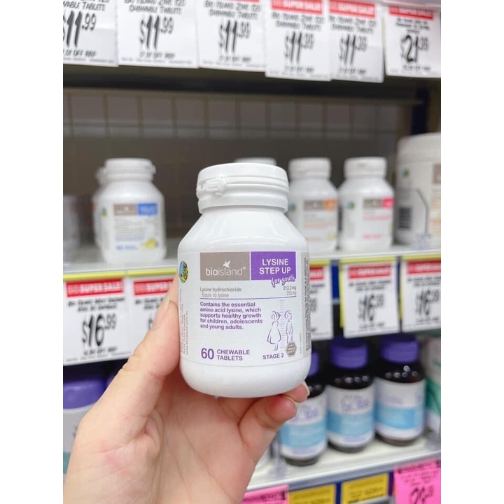 Bioisland lysine lọ 60 viên Úc. Hỗ trợ phát triển chiều cao, tăng cường miễn dịch cho bé từ 6 tuổi