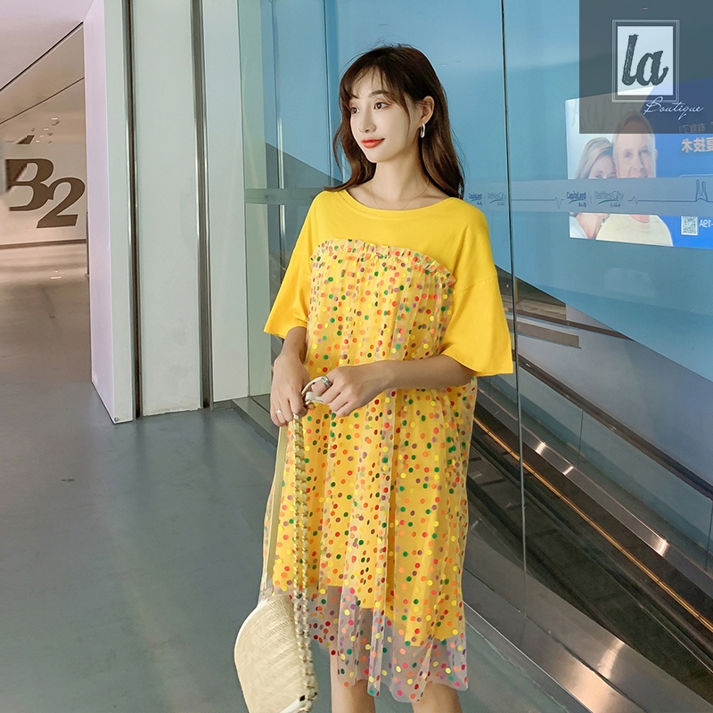 (ORDER) Đầm suông phối lưới chấm bi bigsize 45kg - 85kg