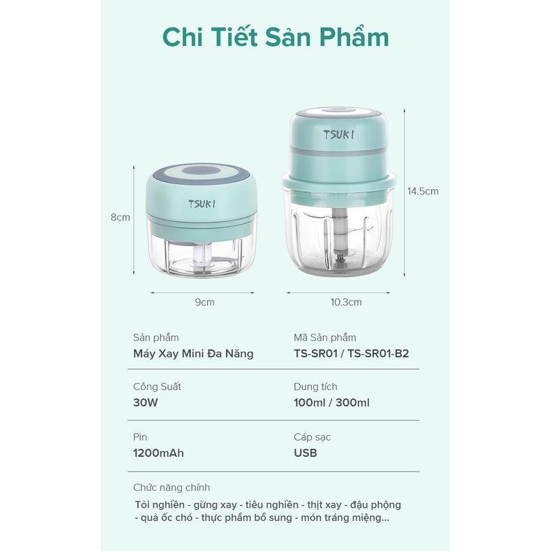 Máy xay mini đa năng thủy tinh, dung tích 300ml, lưỡi dao thép không gỉ, hàng chính hãng, bảo hành 12 tháng