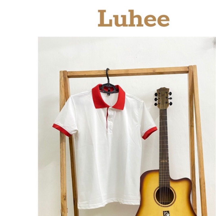 Áo thun Polo trắng cổ đỏ nam nữ vải Lacoste cá sấu 4 chiều cao cấp thoáng mát – Nhận in thêu theo yêu cầu