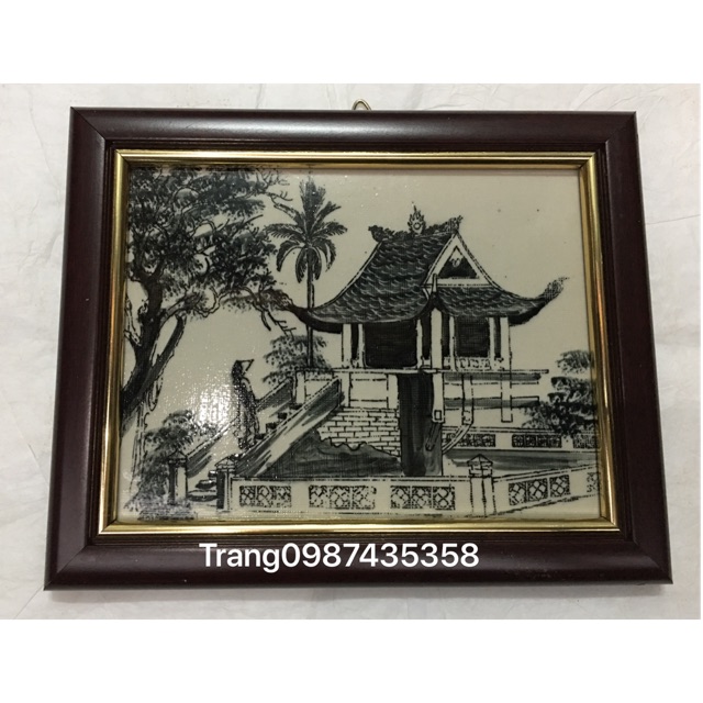 Tranh sứ đen trắng cảnh Hà Nội xưa KT 20x25cm