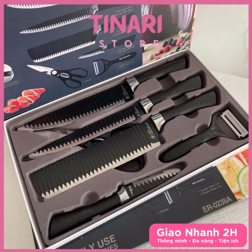 Bộ Dao Nhật Chính Hãng 6 Món ASAKH TD03 Cao Cấp, Bộ Dao Nhà Bếp Chống Dính, Chống Gỉ Sét Tiện Lợi