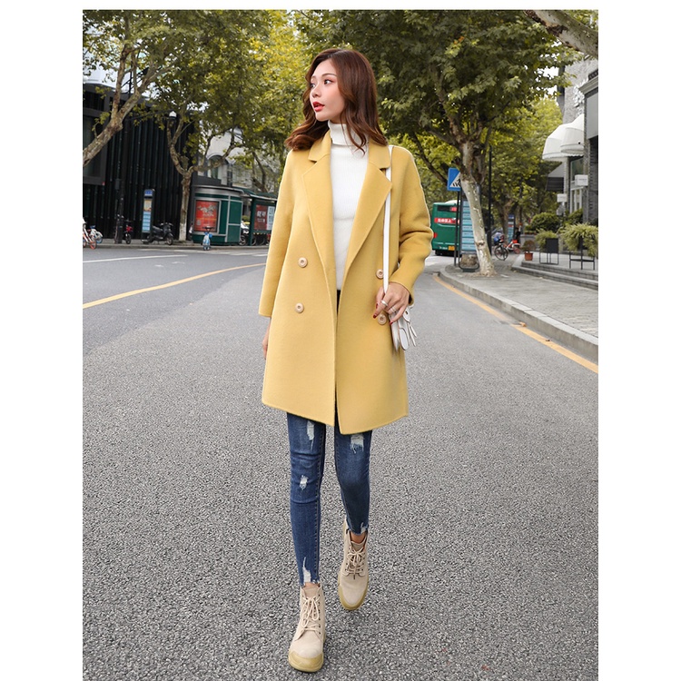 Áo dạ dáng dài Hàn Quốc cổ vest
