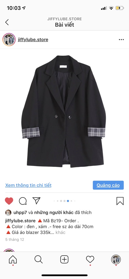 [CÓ SẴN ĐEN] Áo blazer tay caro