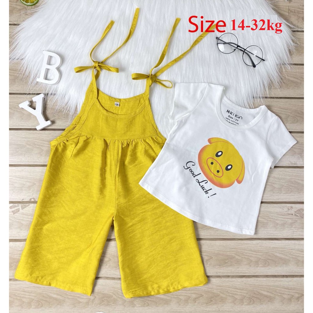 Set Jum Bé Gái Jumpsuit đũi kèm áo thun/ set áo liền quần cho bé yêu năng động