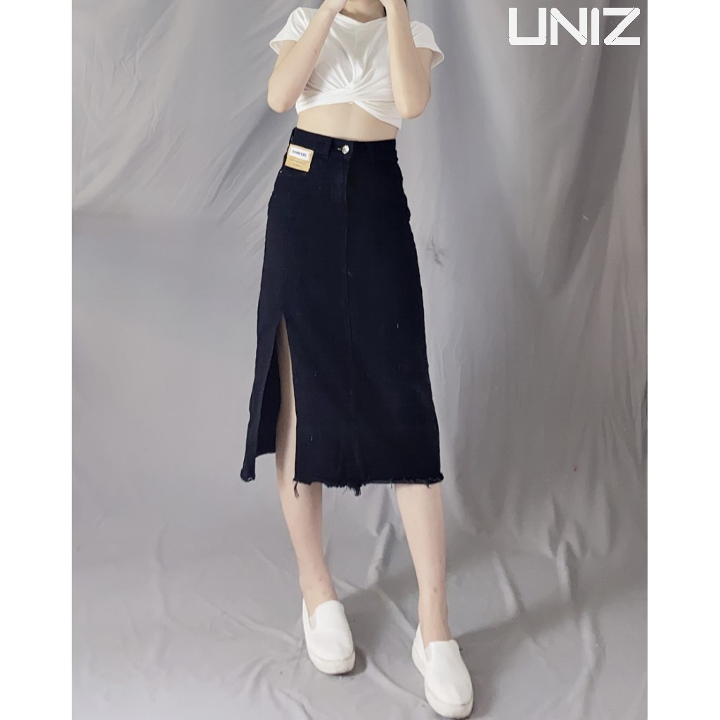 Chân Váy bò Xẻ Chân UNIZ CvJeanXe (2 Màu), Ulzzang, Dáng Dài, Cạp Cao, Xẻ Sâu, Vải jean, Mềm Nhẹ, Co Giãn Nhẹ | BigBuy360 - bigbuy360.vn