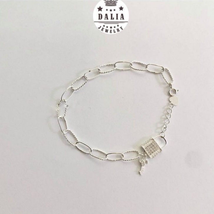 Lắc tay xích bạc thật ổ khóa tình yêu DaLiA Jewelry lắc tay bạc không gỉ