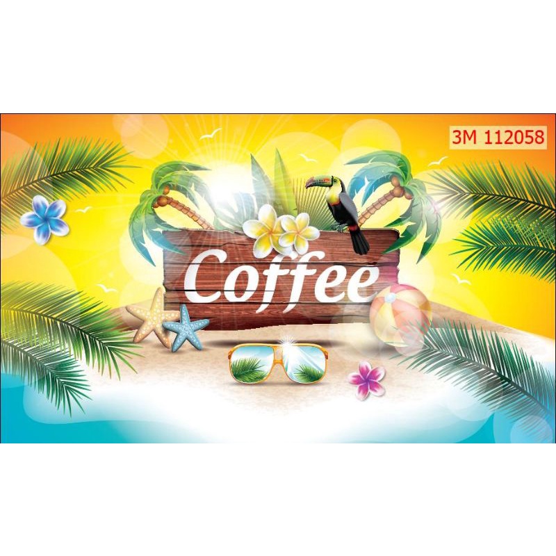 Tranh dán tường 3D trang trí quán cafe, trà sữa , ăn vặt keo sẵn bóc dán