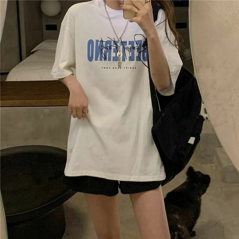 Áo Thun Tay Lỡ 100% Cotton Nam Nữ Unisex Form Rộng In Họa Tiết Chữ Ký