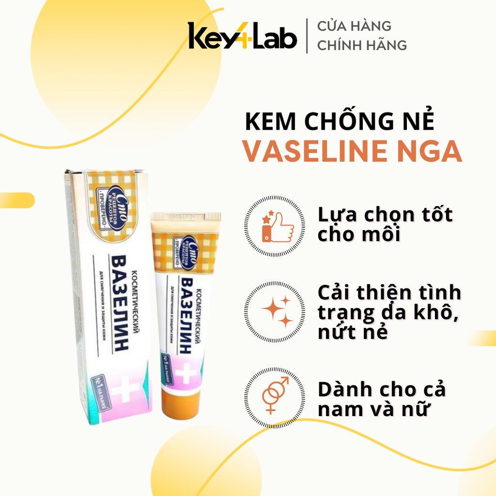 Kem chống nẻ Vaseline Nga dạng tuýp làm mềm môi, cải thiện môi khô và nứt nẻ 42ml Key4 Lab