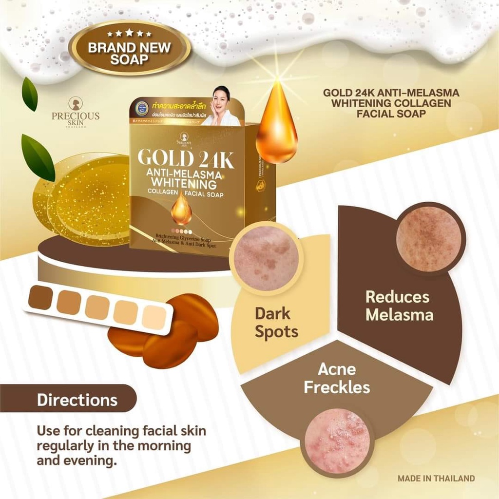 (Hộp Giấy) 01 Xà Bông Bụi Vàng Rửa Mặt Làm Trắng &amp; Phục Hồi Da Gold 24k 50gram Thái Lan