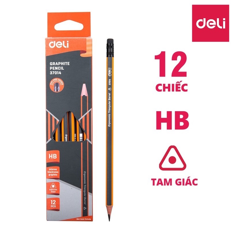 Hộp 12 cây bút chì HB Deli 37014 / 37016 / 10902 I Tặng 01 gọt chuốt chì