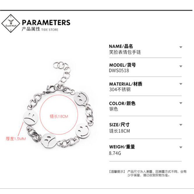 Vòng đeo tay thiết kế mặt cười/ mặt buồn phong cách hiphop không phai