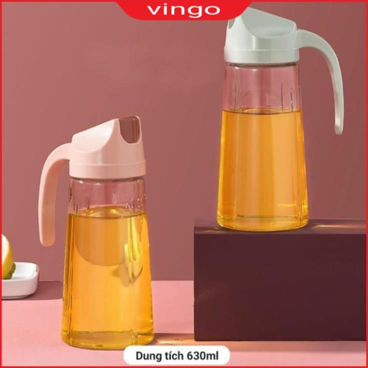 Chai đựng dầu ăn thủy tinh 630ml, bình đựng dầu ăn nước mắm xì dầu tự động đóng mở nắp