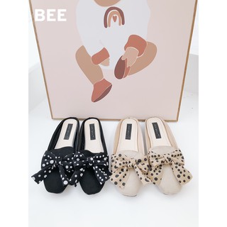 BEESHOES- GIÀY SỤC NƠ DA NHUNG MŨI VUÔNG - SỤC THỜI TRANG NỮ ĐẾ BỆT SIÊU ÊM VÀ MỀM MÀU ĐEN- BE 2009028