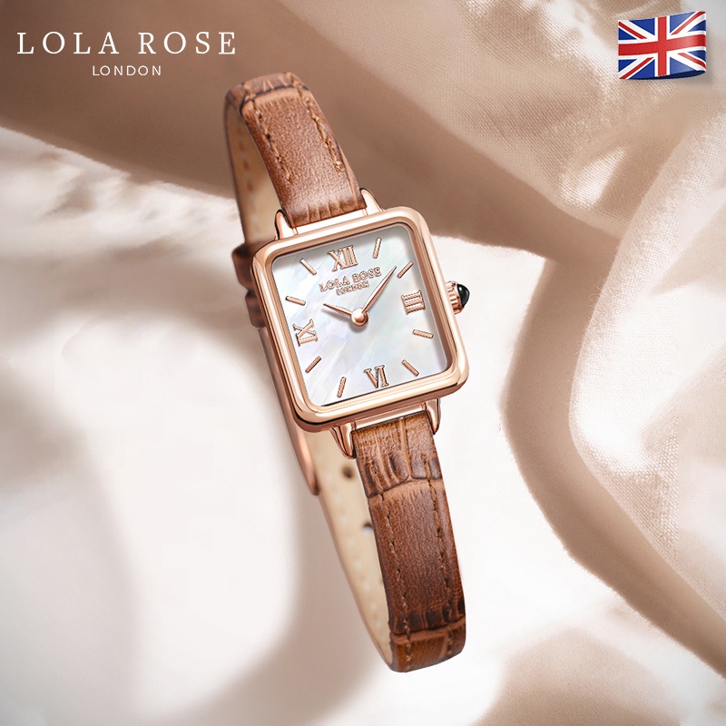 Đồng hồ nữ dây da Lolarose mặt vuông nhỏ cổ điển dây đeo nâu thanh lịch nho nhã cho | BigBuy360 - bigbuy360.vn