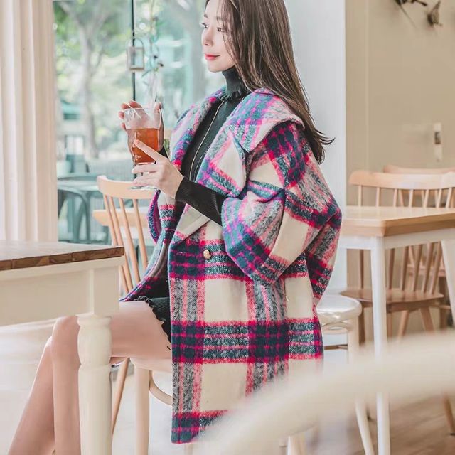 Áo khoác dạ dáng dài caro