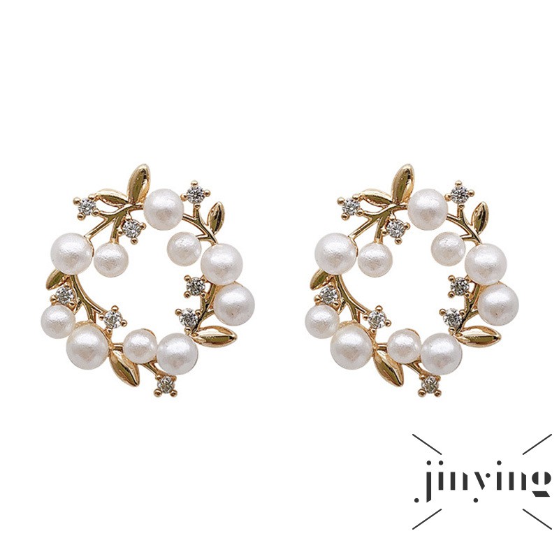 GETNOIVAS Khuyên tai phụ kiện kiểu tròn đính ngọc trai giả và đá nhân tạo hợp thời trang