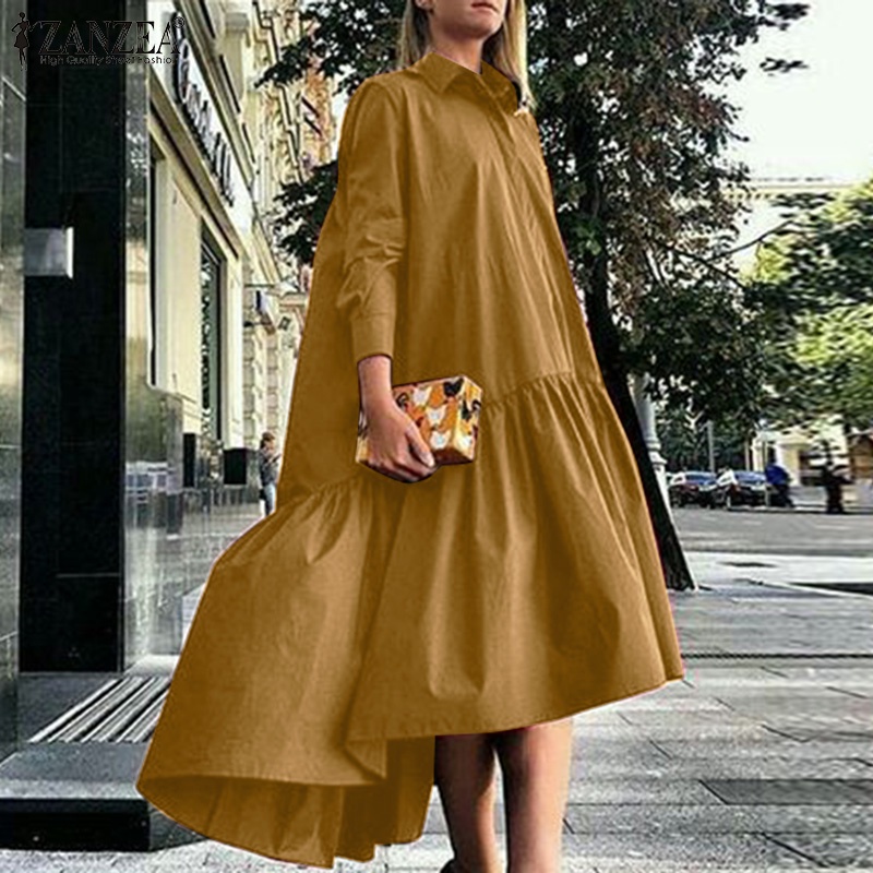 Đầm Zanzea tay dài dáng rộng phong cách Châu Âu sành điệu cho nữ