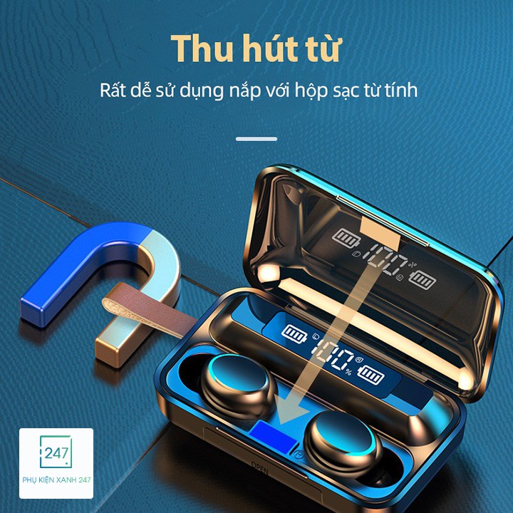 Tai nghe bluetooth 5.0 amoi f9 pro, kiêm sạc sự phọng, bản QUỐC TẾ cao cấp nhất, cảm biến vântay