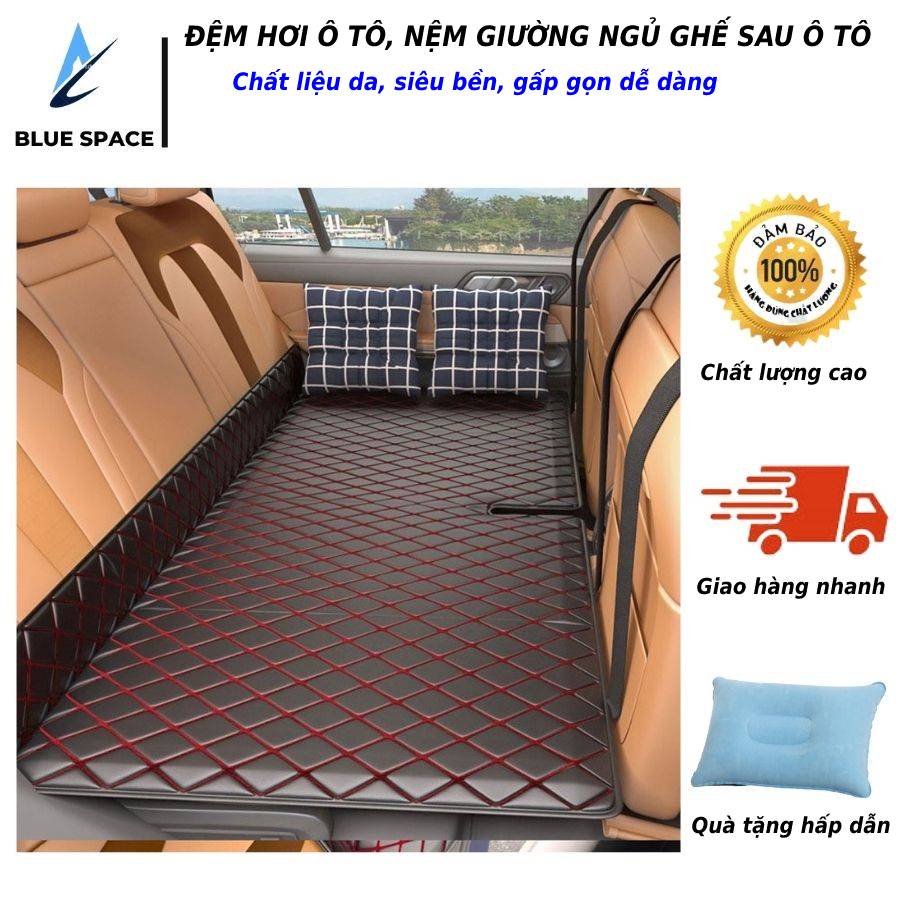 Đệm hơi ô tô, nệm giường ngủ ghế sau ô tô cao cấp không cần bơm có thể gấp gọn, đệm xe hơi da siêu êm