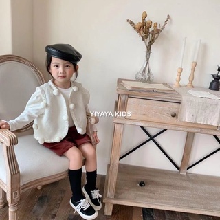 Yiyaya kids - áo gi-lê bông kết hợp short nhung đỏ bắc-đô