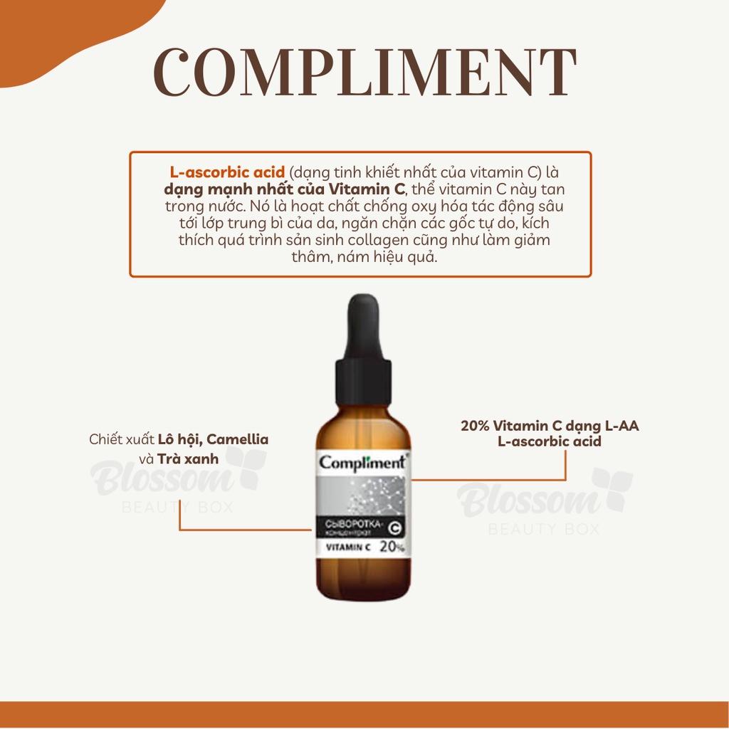 Serum sáng da mờ thâm nám Vitamin C 20% COMPLIMENT (Nga) 27ML