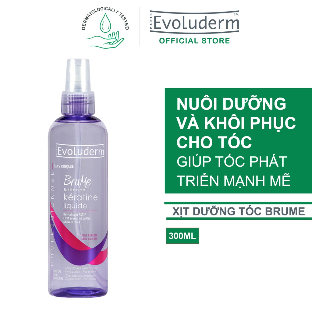 Xịt dưỡng giúp nuôi dưỡng phục hồi độ bóng cho tóc khô và xỉn màu Evoluderm Brume Cheveur Keratine 300ML