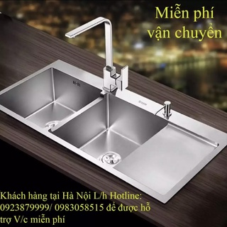 CHẬU RỬA BÁT INOX 2 HỐ CÓ BÀN SUBI – SB10048-304 (Bàn trái hoặc phải)