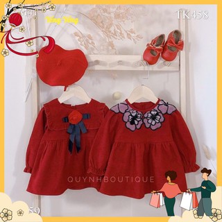 Vbe0001 - váy bé gái đỏ babydoll cổ ren - cổ nơ