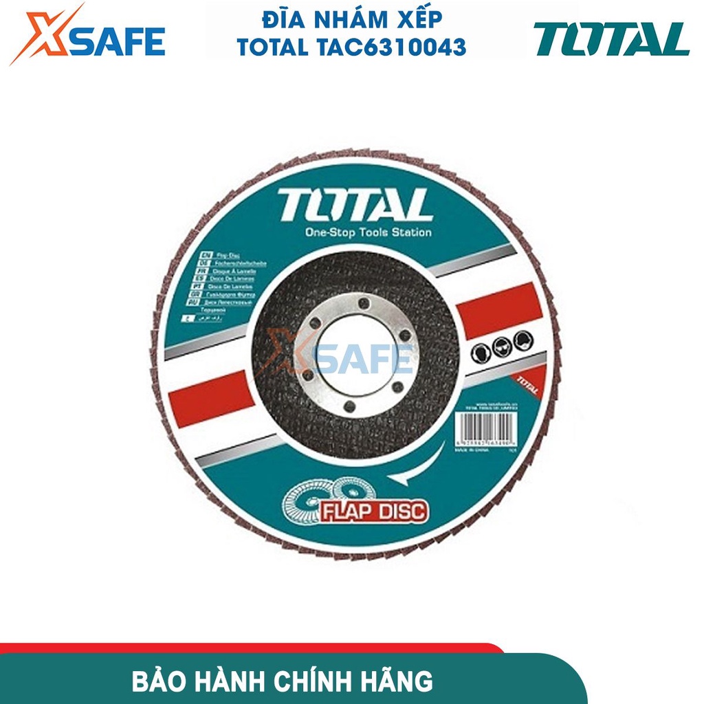 Đĩa nhám xếp TOTAL TAC6310043 độ nhám 100P, kích thước 100x16mm, dùng làm nhẵn mặt phẳng, góc cạnh kim loại, thép, gang