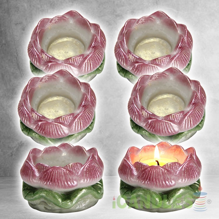 COMBO 6 chân đế nến tealight hoa sen bằng đá poly
