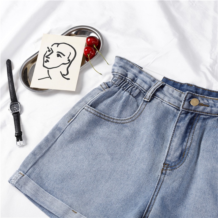Quần short denim ống rộng lưng cao thời trang mùa hè Hàn Quốc cho nữ