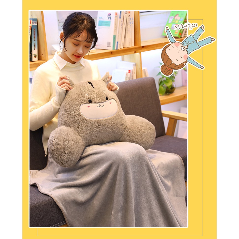 Gối Tựa Lưng KÈM CHĂN 3 in 1 Hình Hamster Ngộ Nghĩnh Cho Dân Văn Phòng, Ô Tô, Sofa, Đầu Giường, Trẻ Em - GTL09